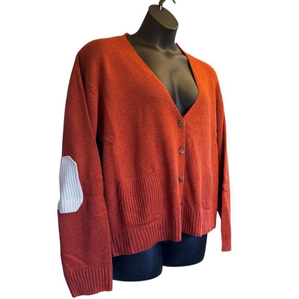 Orange/Red Long Sleeve V Neck Button Down Cardigan 2XL/3XL NWT - Heimish - Picture 11 of 15